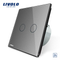Livolo Switch EU estándar de lujo gris cristal Panel de vidrio y 2 gang 1 way Smart Touch remoto inalámbrico interruptor de luz de pared